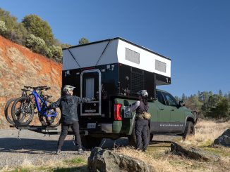 FWC campout modular truck bed insert camper shell shown on pickup.